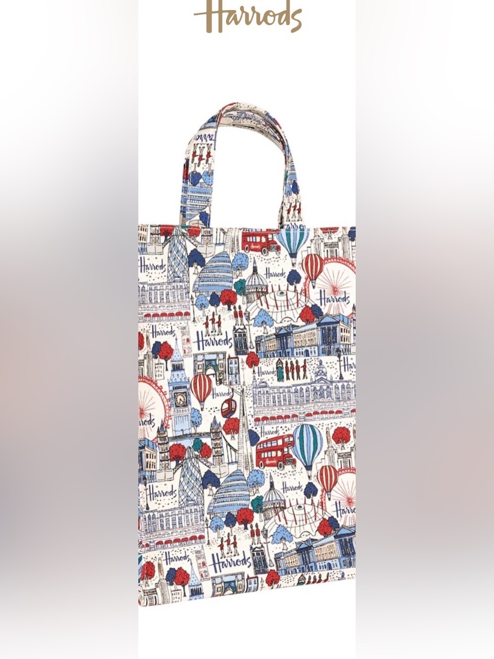 Harrods pretty city foldaway shopper  White, Blue & Red - Picture 4 of 6